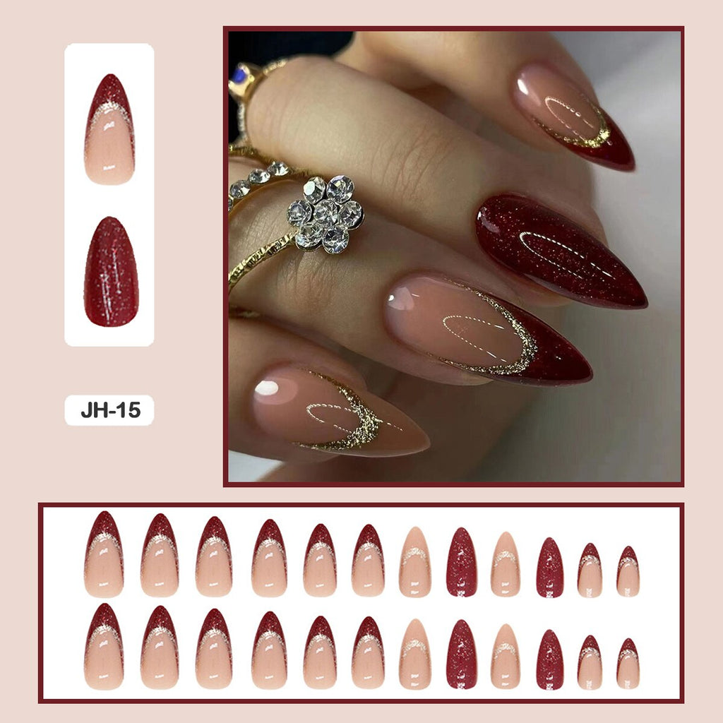 Dark red and Gold press on nails 