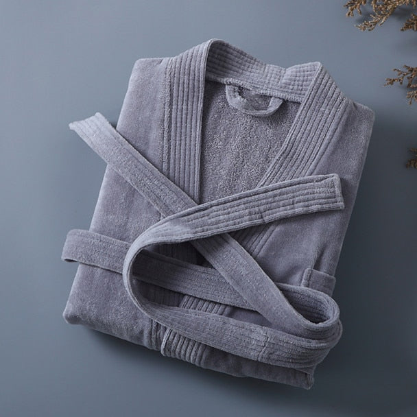 Grey plush bathrobe
